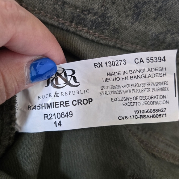 Rock & Republic | Kashmiere Crop Olive Green Jeans Size 14 - Picture 8 of 8